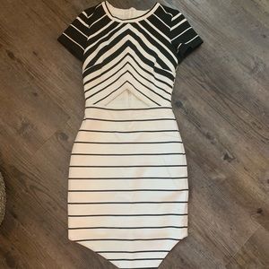 Saks black and white asymmetrical dress